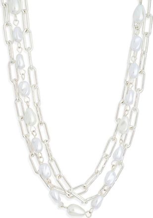 Nordstrom Rack Multilayered Faux Pearl Chain Necklace in Silver at Nordstrom Rack