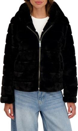 Sebby Hooded Faux Fur Jacket in Black at Nordstrom Rack, Size X-Large