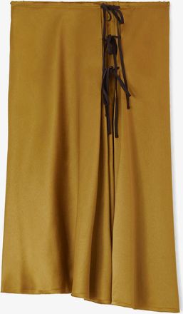 Ganni Ecru Olive Skirt in Green Satin