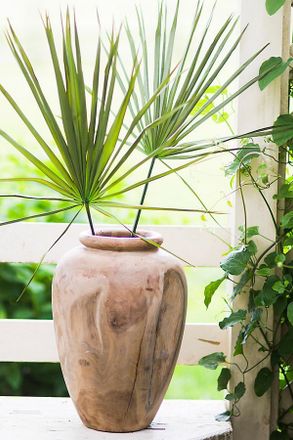 Terrain Carved Teak Urn