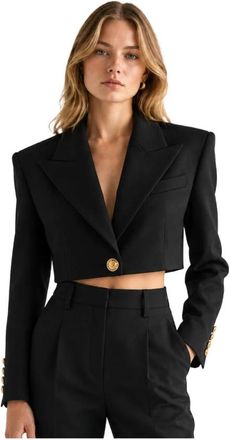 Balmain Cropped Blazer - Dames - Blazers - Zwart - 2XS - Jassen