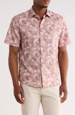 Robert Barakett Umberto Short Sleeve Button-Up Shirt in Powder Coral at Nordstrom Rack, Size Xx-Large