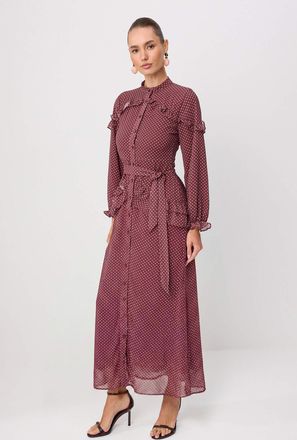 Trendyol Modest Dames Bordeaux Bloemen Maxi Lang Casual Skater Modest Jurken