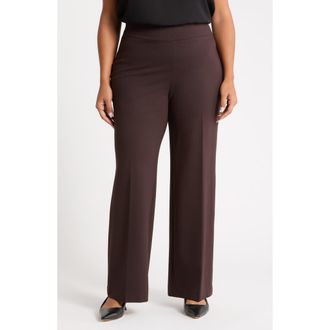Anne Klein High Waist Wide Leg Pull-On Pants in Deep Mahogany at Nordstrom, Size 3X