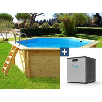 Habitat et Jardin Piscina De Madera hawai - 4,10 X 1,18 M + Minibomba De Calor De 3,5kw - Metal - Gris