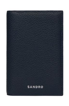 Sandro Grained leather folding card holder in Navy Blue at Nordstrom