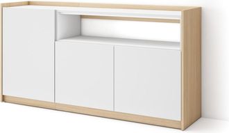 Skraut Home Skraut Home - Aparadores Para Sal&oacute;n, 156x37x80cm, 3 Puertas, Armario, Zapatero, Blanco Y Roble Soft