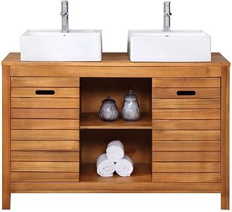 Vente-Unique Mueble de ba&ntilde;o de madera de acacia con lavabo - 130 cm - PULUKAN