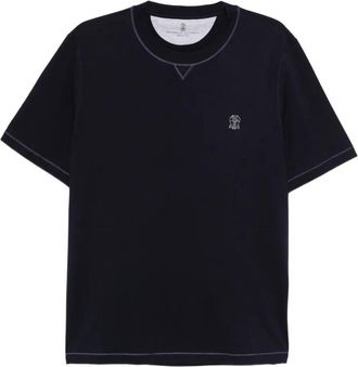 Brunello Cucinelli T-shirt girocollo con logo ricamato - Blu