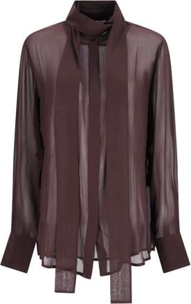7 For All Mankind Lange Mouw Strik Blouse - Dames - Blouses - Bruin - S - Overhemden