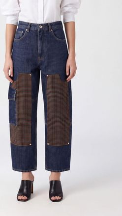 Ganni High-Waisted Baggy Jeans in Cotton Denim with Patches