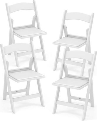 Costway 4 Pack Folding Chairs Dining Chair Set w/ Padded Seat & Back-White