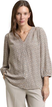 Tom Tailor Klassische Bluse TOM TAILOR, Damen, Gr. 34, soft taupe geometric minimal, Web, Obermaterial: 100% Viskose, gemustert, regular fit Po-bedeckend, V-Auss