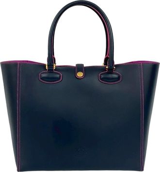 Loewe Navy Pink Leather Handbag Tote Bag (Pre-Owned)