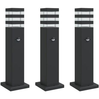 vidaXL L&aacute;mparas Suelo Exterior Con Sensor 3 Uds Aluminio Negro 50 Cm Vidaxl