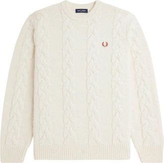 Fred Perry Gebreide wollen trui - Dames - Ronde hals truien - Beige - L - Wol - Truien & Vesten