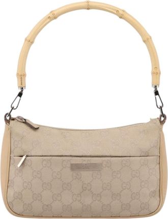 Gucci Bamboo Top Handle Gg Canvas Beige Canvas Handbag (Pre-Owned)