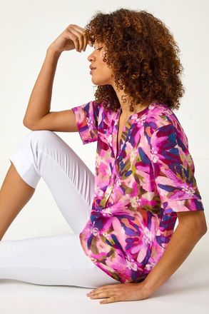 Roman Floral Print V-Neck Top