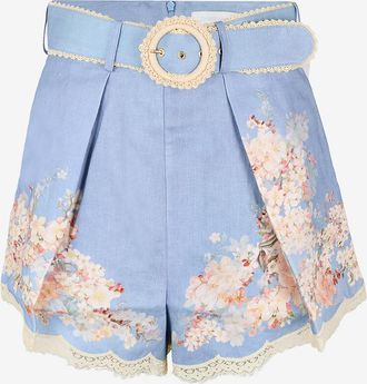 Zimmermann Gebl&uuml;mte Leinenshorts mit hoher Taille Cascadian Tuck