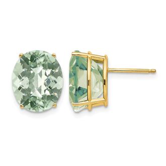 Diamond2Deal 14k Yellow Gold 12x10 Oval Checker-Cut Green Quartz Earrings