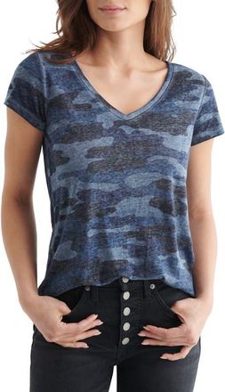 Lucky Brand Camo Burnout T-Shirt in Blue Multi at Nordstrom, Size Medium
