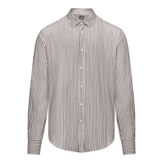 Bomboogie Casual Shirts, male, Brown, Size: 2XL Striped Linen/Cotton Shirt