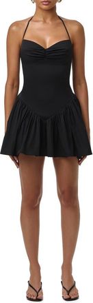 Naked Wardrobe Shirting Halter Minidress in Black at Nordstrom, Size X-Small