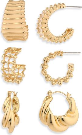 Natasha Set of 3 Textured Hoop Earrings in Gold/Neutral at Nordstrom Rack
