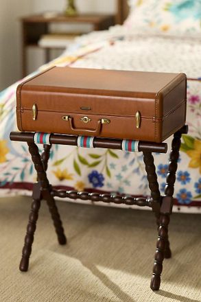 Woven Rippled Turned Wood Luggage Rack