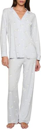 Eberjey Gisele Printed Long Pajamas in Large Swans Ice Blue/Ivory at Nordstrom, Size Xx-Small