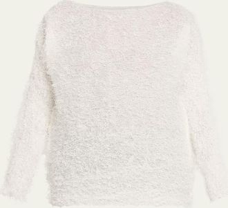 Issey Miyake Shifted Fuzzy Pleated Long-Sleeve Top