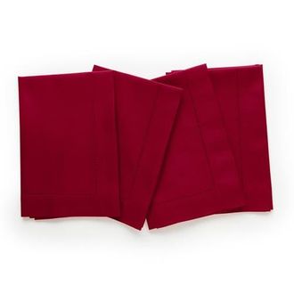 Solino Home Linen Dinner Napkins - Cotton Linen Hemstitch, 20 x 20 in Red at Nordstrom, Size Large