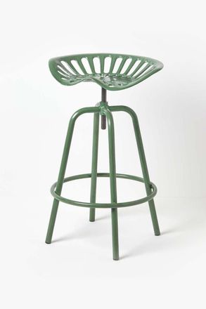 Homescapes Vintage Style Metal Adjustable Tractor Seat Bar Stool in Green