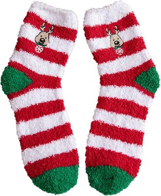 Generic Womens Gifts for Christmas, Christmas Fluffy Socks for Women Girls Cozy Soft Winter Thermal Ladies Sock Reindeer Snowflake Fleece Xmas Gift Home Work 