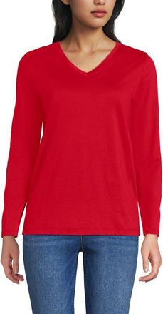 Lands End Supima Cotton Long Sleeve V-Neck T-Shirt in Compass Red at Nordstrom, Size X-Small P