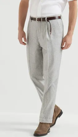 Brunello Cucinelli Silk and cashmere cavalry tweed trousers with pleat in Light Grey at Nordstrom, Size 44