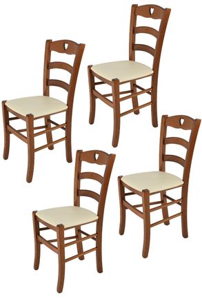 Tommychairs Tommychairs 4 Sillas Cuore En Haya Color Nuez Claro, Asiento Polipiel Marfil