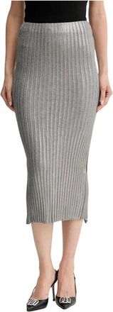 Simona Corsellini Rokken, Dames, Grijs, S, Polyester, Midi Rok met Split