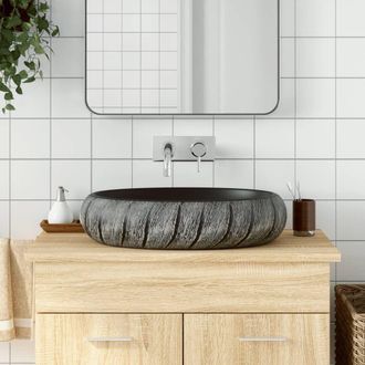 Berkfield Home Countertop Basin Black & Grey Oval 59x40x15 cm Ceramic | Size: 59 x 40 x 15 cm
