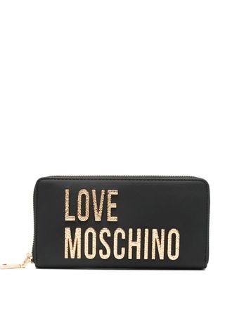 Love Moschino logo-plaque zip-around wallet - women - Leather - One Size - Black