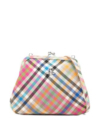 Vivienne Westwood Trapezoidal Plaid Bag With Silver-Tone Clasp And Matching Strap