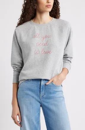 Caslon All You Need is Love Embroidered Sweatshirt in Grey Red All You Need Is Love at Nordstrom Rack, Size X-Large