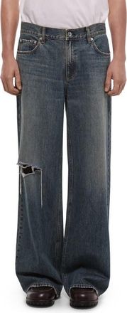 Helmut Lang Ripped Wide Leg Jeans in Tinted Vintage Blue at Nordstrom, Size 30