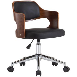 vidaXL Vidaxl - Silla De Oficina Giratoria Madera Curvada Cuero Sint&eacute;tico Negro