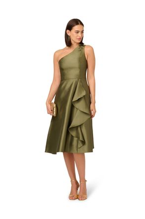 Adrianna Papell Womens Studio One Shoulder Mikado Midi Dress - Green - Size 10 UK