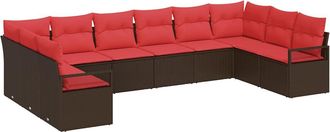 vidaXL Conjunto De Sof&aacute;s De Jard&iacute;n 10 Uds. Marr&oacute;n Y Rojo Vidaxl