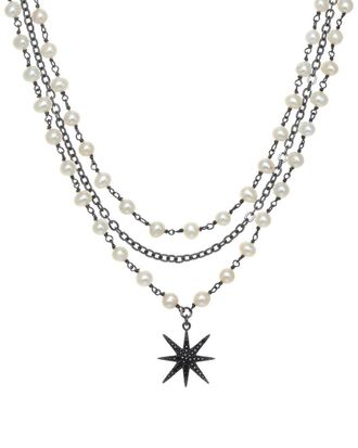 Rachel Reinhardt Jewelry Silver 5Mm Pearl Cz Pendant Necklace