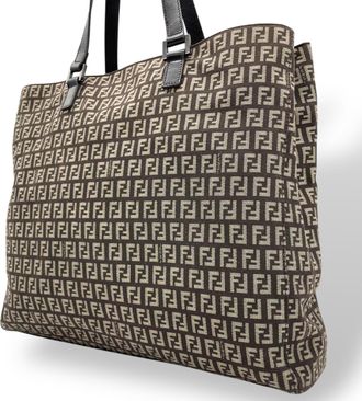 Fendi Beige Brown Zucchino Shoulder Bag Tote Bag (Pre-Owned)