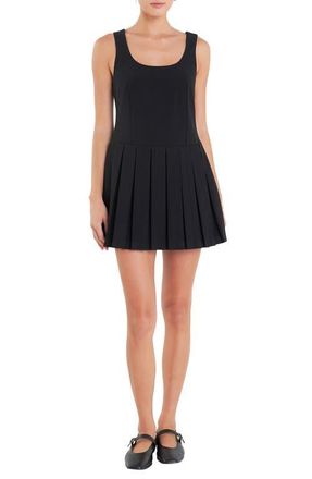English Factory Pleated Sleeveless Minidress in Black at Nordstrom, Size Small