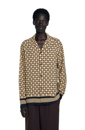 Sandro Square cross long sleeve shirt in Beige at Nordstrom, Size Xx-Large